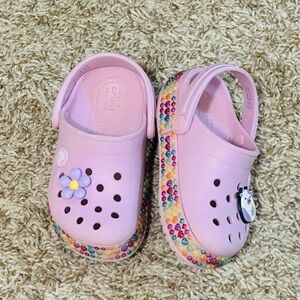 CROCS Kids Lavender clogs with Multicolor jewel Accent and charms
